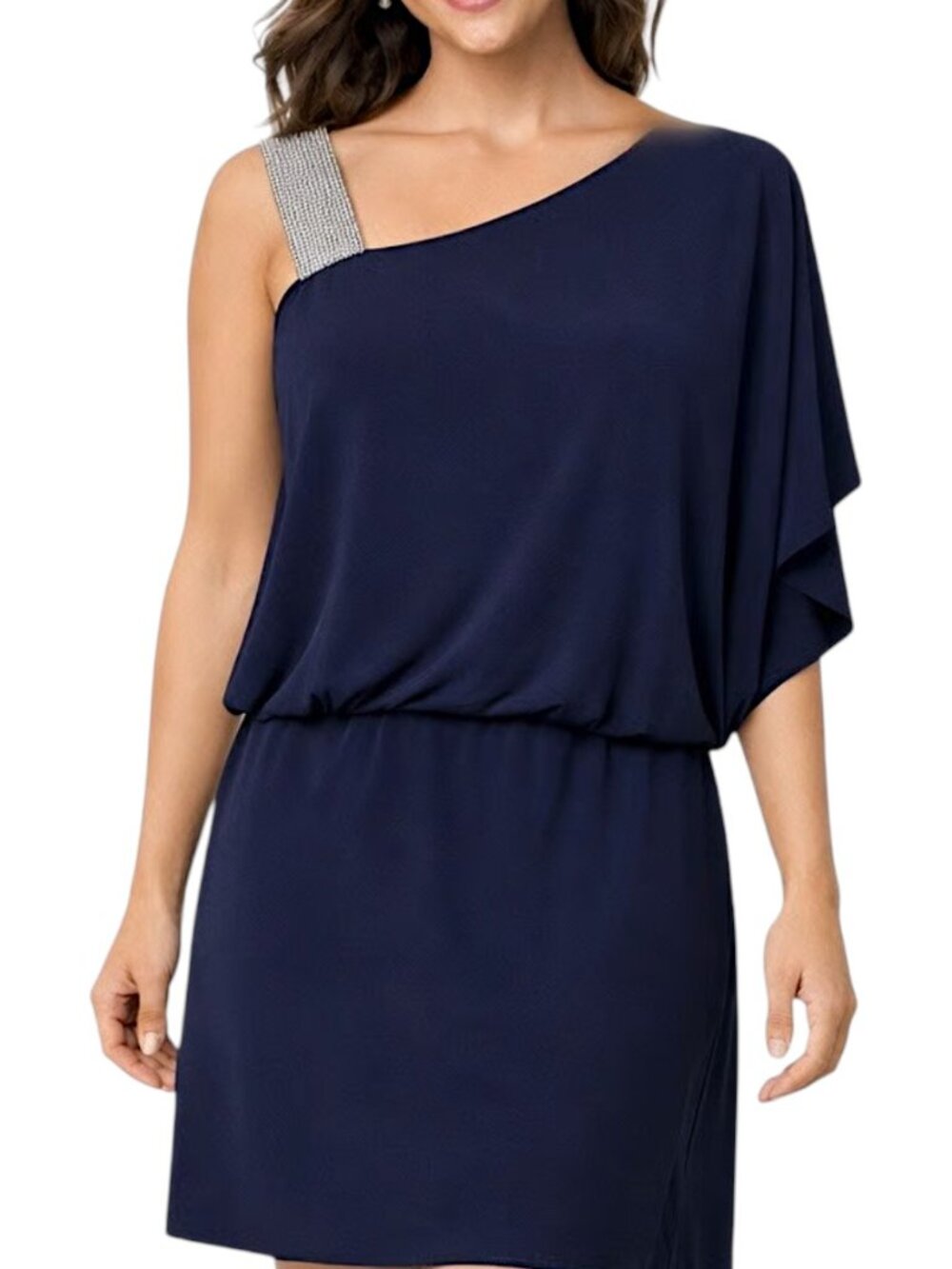 Jackie Jon New York Nary Blue Jewel Strap One Shoulder Dress Women's Size 8